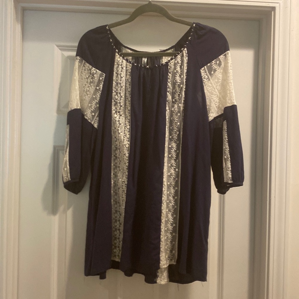 Navy and Cream Lace Inset Tunic
